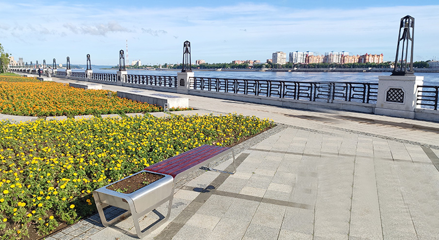 5鋼木花箱休閑座椅實拍圖片