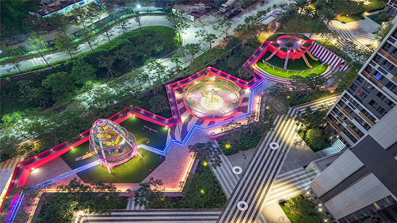 社區(qū)兒童游樂場夜景鳥瞰圖