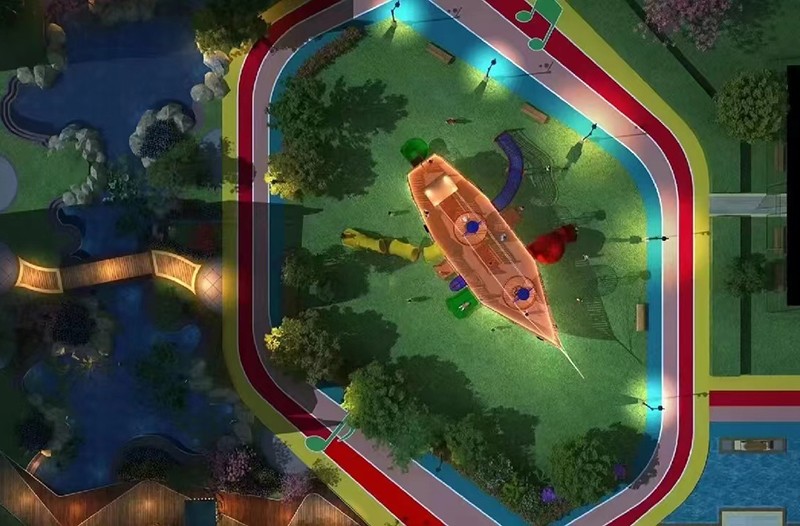 木質(zhì)海盜船游樂設(shè)備夜晚效果