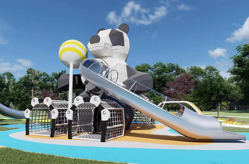 熊貓?jiān)煨头菢?biāo)不銹鋼滑梯